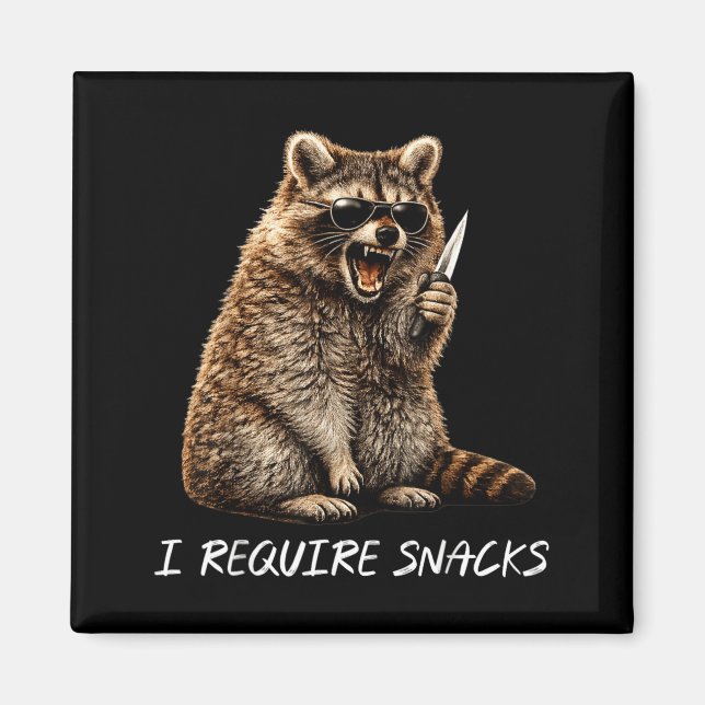 Imán Requiero Snacks Mapache Animal Divertido Meme Homb (Frente)