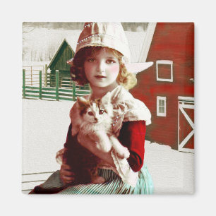 Imán rescatado vintage del gatito del granero