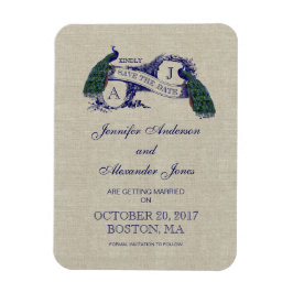 Imán Reserva azul de lino del pavo real la fecha