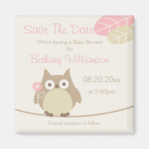 Imán Reserva de Baby Shower del búho del chica la fecha