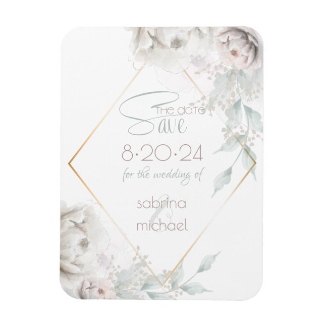 Imán Reserva la fecha | Alabaster White Watercolor Peon (Vertical)