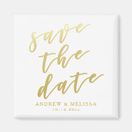 Imán Reserva la fecha | Guión blanco y falso dorado