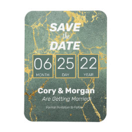Imán Reserva la fecha | Verde azulado y oro con aspecto