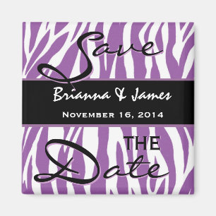 Imán Reserva púrpura y blanca de la boda de la cebra l