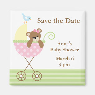 Imán Reserva rosada de Baby Shower del oso la fecha