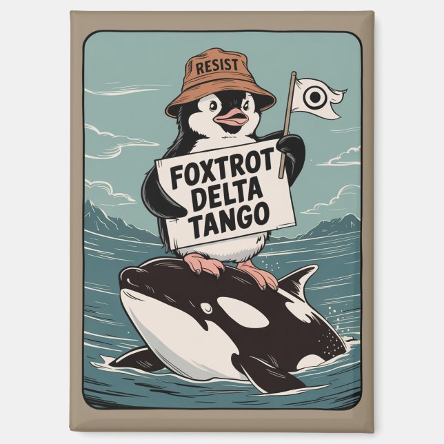 Imán Resistir Activismo de Pingüino Protesta Vintage  (Anverso)