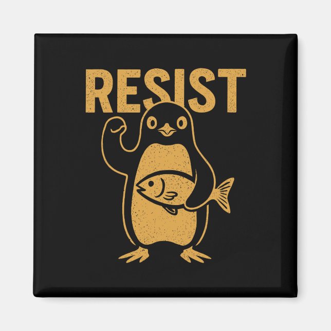 Imán Resistir Pingüino Rebelde Protesta Contra Arancele (Frente)