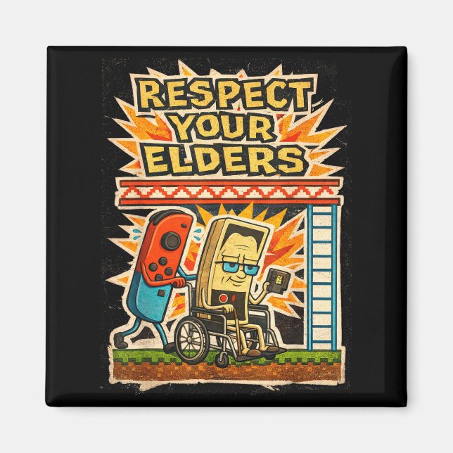 Imán Respect Your Elders Funny Gamer Controller 80s Ret (Frente)
