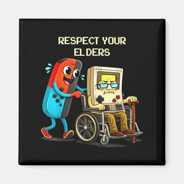 Imán Respect Your Elders Funny Retro Gaming  (Frente)