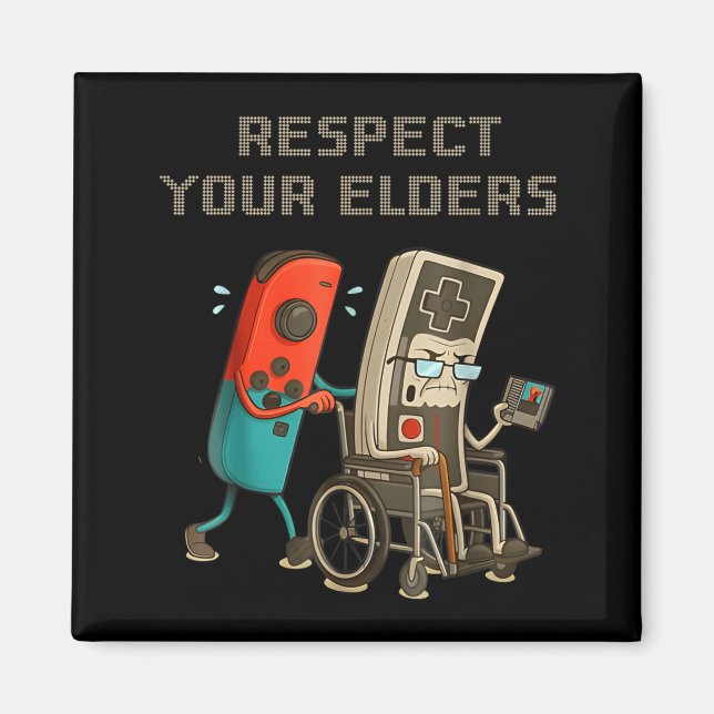 Imán Respect Your Elders Funny Retro Gaming Clic Consol (Frente)