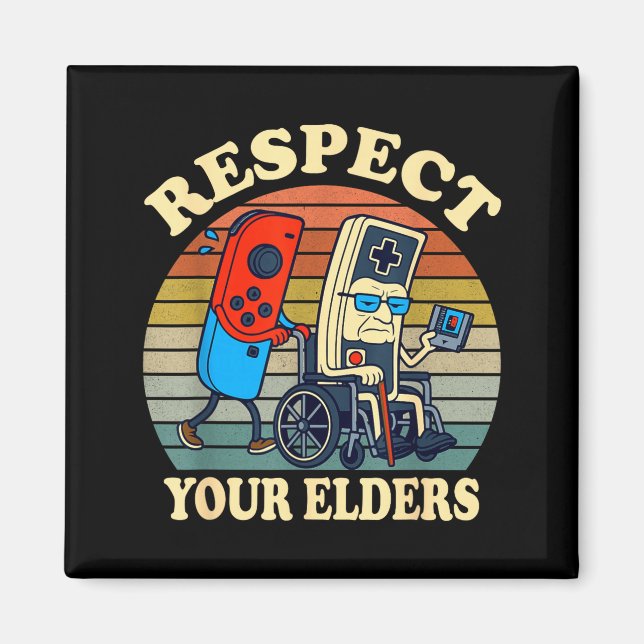 Imán Respect Your Elders Gaming Control 80s Retro Funny (Frente)