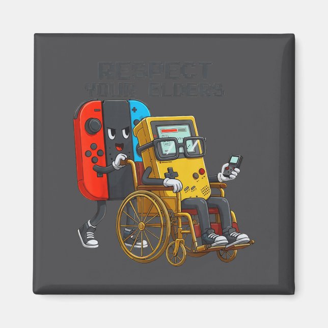 Imán Respect Your Elders Gaming Control Retro Funny Gam (Frente)
