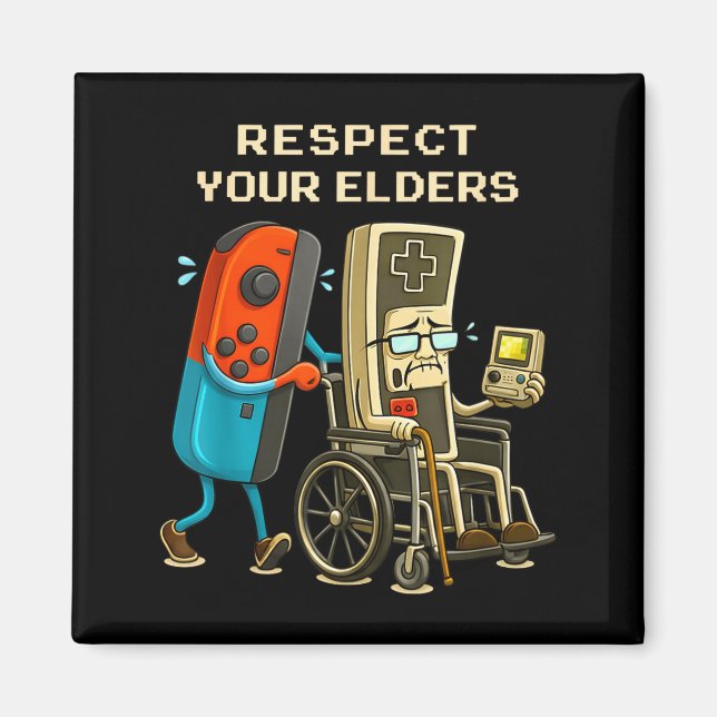 Imán Respect Your Elders Gaming Control Retro Funny Gam (Frente)