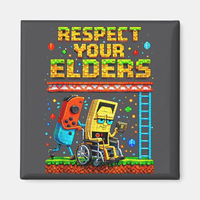 Imán Respect Your Elders Retro Gaming Funny Gamer Contr (Frente)