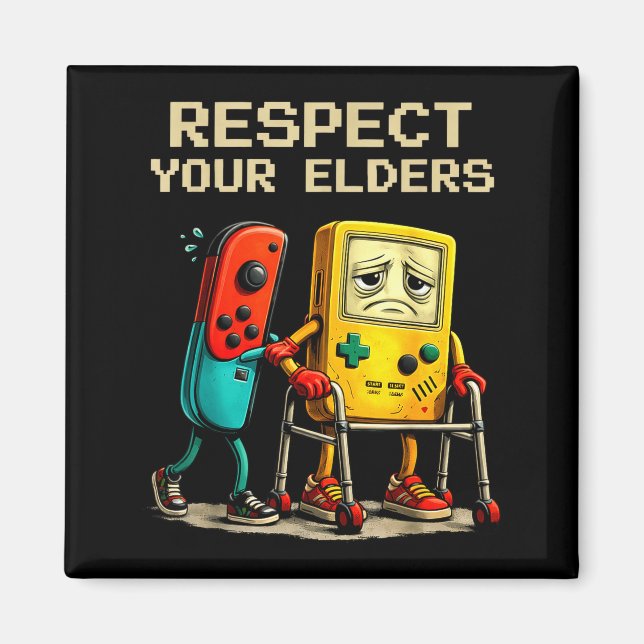 Imán Respect Your Elders Retro Gaming Funny Gamer Contr (Frente)