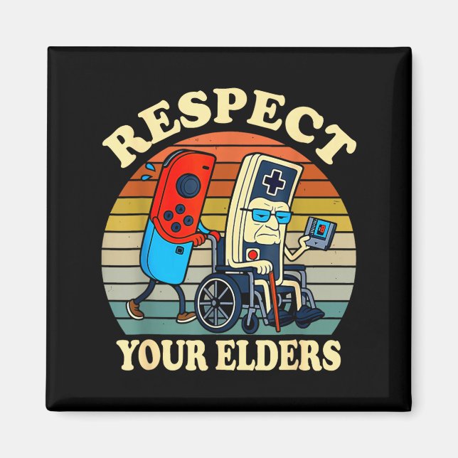 Imán Respect Your Elders Retro Gaming Funny Gamer Contr (Frente)
