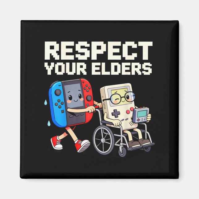 Imán Respect Your Elders Retro Gaming Funny Gamer Contr (Frente)