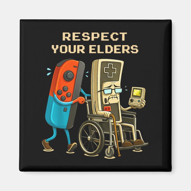 Imán Respect Your Elders Retro Gaming Funny Gamer Contr (Frente)