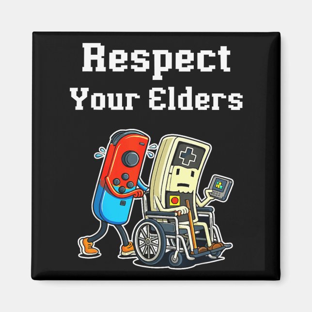 Imán Respect Your Elders Retro Gaming Funny Gamer Contr (Frente)