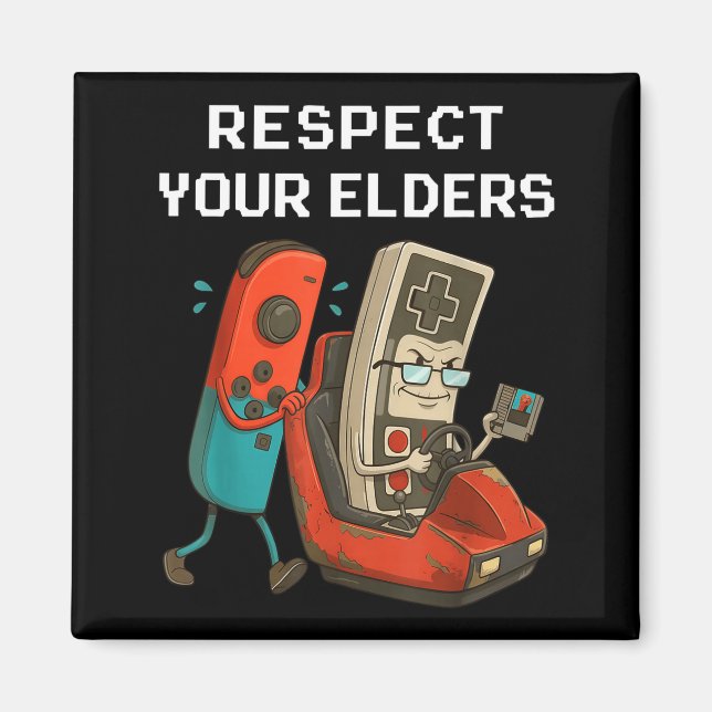 Imán Respect Your Elders Retro Gaming Funny Gamer Contr (Frente)
