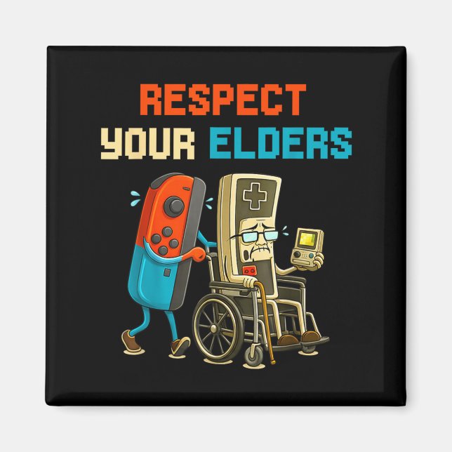 Imán Respect Your Elders Retro Gaming Funny Gamer Contr (Frente)