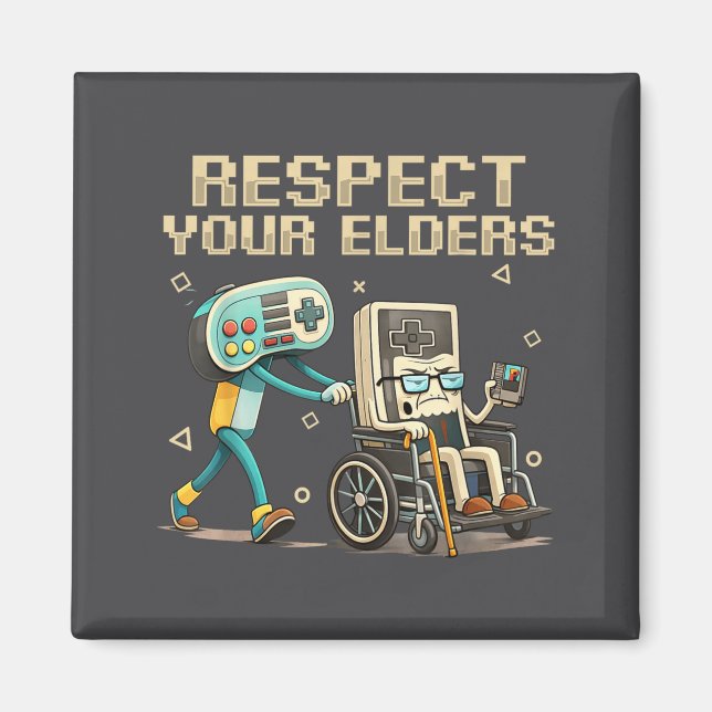 Imán Respect Your Elders Retro Gaming Funny Gamer Contr (Frente)