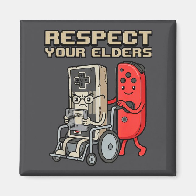 Imán Respect Your Elders Retro Gaming Funny Gamer Contr (Frente)