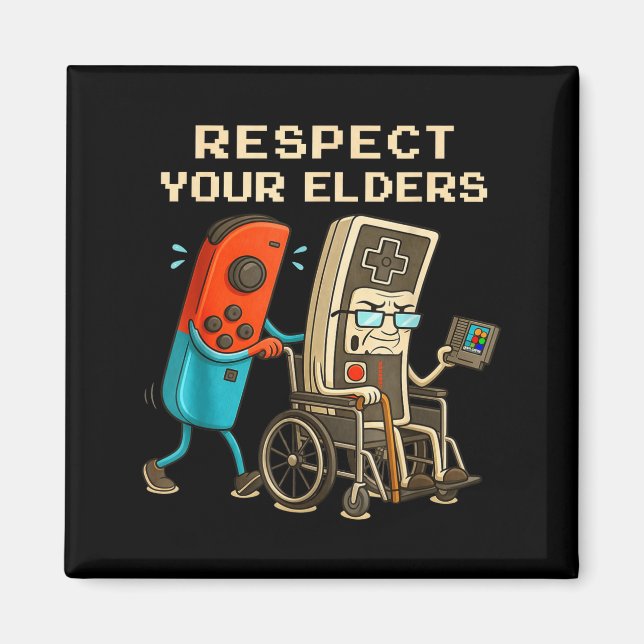 Imán Respect Your Elders Retro Gaming Funny Gamer Contr (Frente)