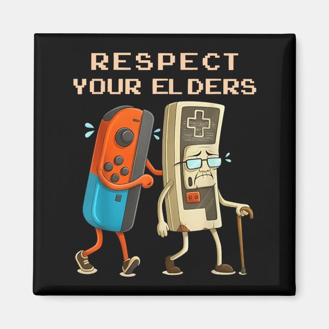 Imán Respect Your Elders Retro Gaming Funny Gamer Contr (Frente)