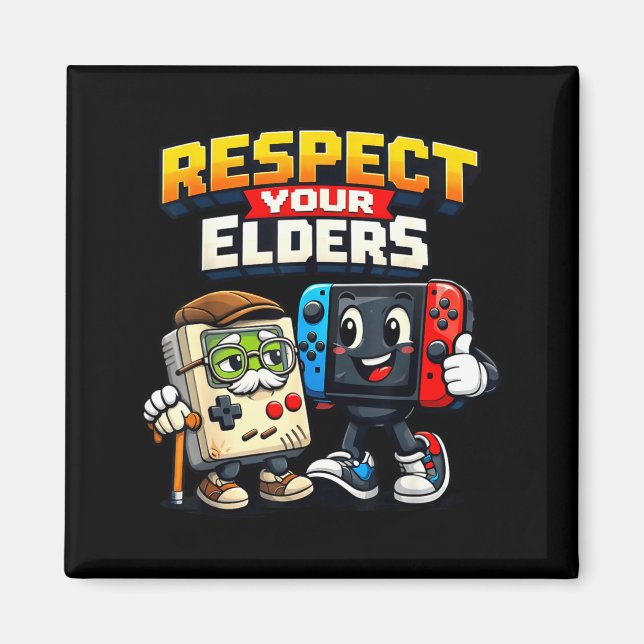 Imán Respect Your Elders Retro Gaming Funny Gamer Contr (Frente)