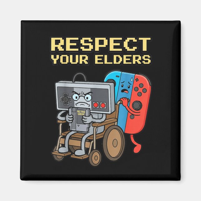 Imán Respect Your Elders Retro Gaming Funny Gamer Contr (Frente)