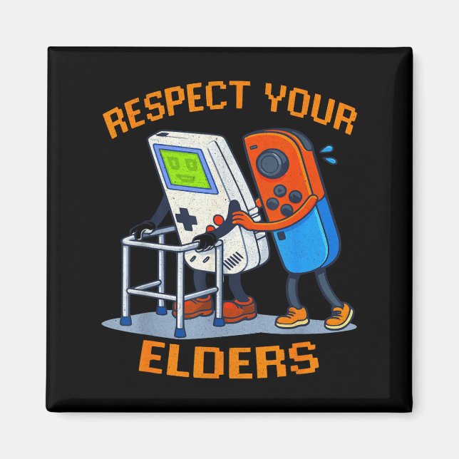 Imán Respect Your Elders Retro Gaming Funny Gamer Contr (Frente)