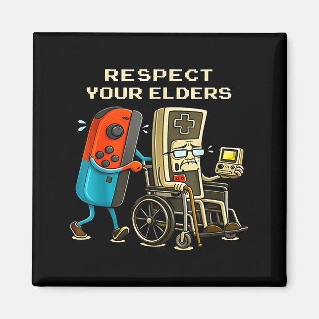 Imán Respect Your Elders Retro Gaming Funny Gamer Contr (Frente)
