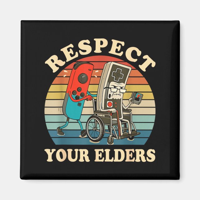 Imán Respect Your Elders Retro Gaming Funny Gamer Contr (Frente)