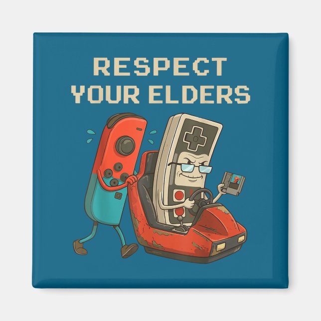 Imán Respect Your Elders Retro Gaming Funny Gamer Contr (Frente)