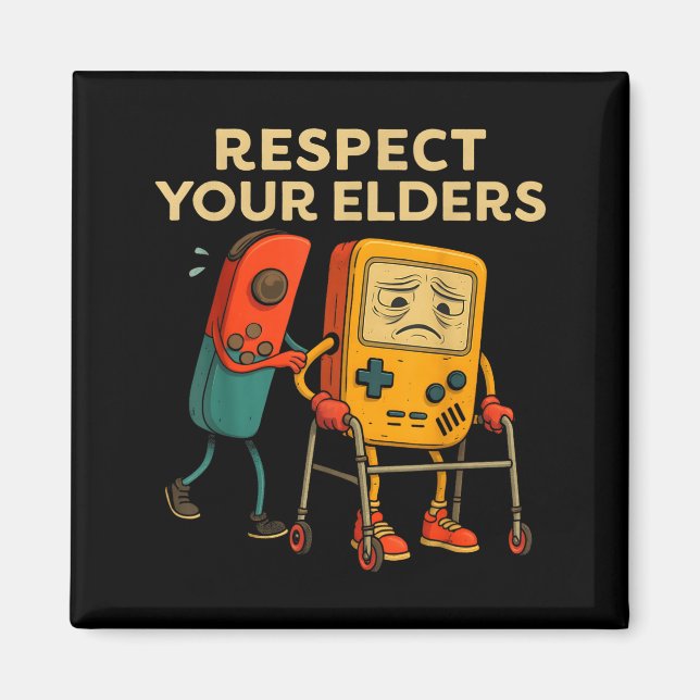 Imán Respect Your Elders Retro Gaming Funny Gamer Contr (Frente)