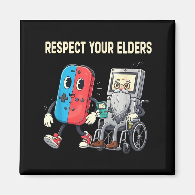 Imán Respect Your Elders Retro Gaming Funny Gamer Contr (Frente)