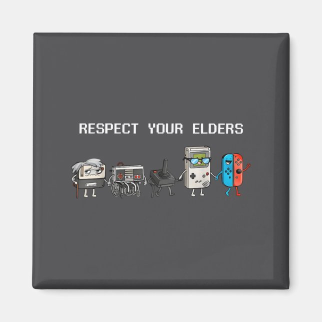 Imán Respect Your Elders Retro Gaming Funny Gamer Contr (Frente)