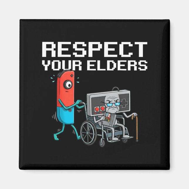 Imán Respect Your Elders Retro Gaming Funny Gamer Contr (Frente)