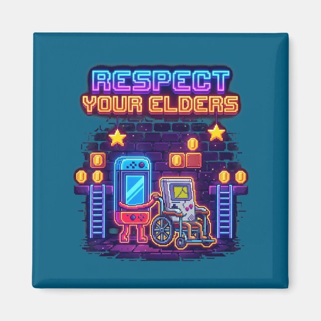 Imán Respect Your Elders Retro Gaming Funny Gamer Contr (Frente)