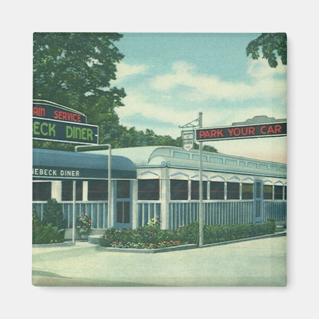 Imán Restaurante vintage, restaurante Retro Rhinebeck R (Frente)