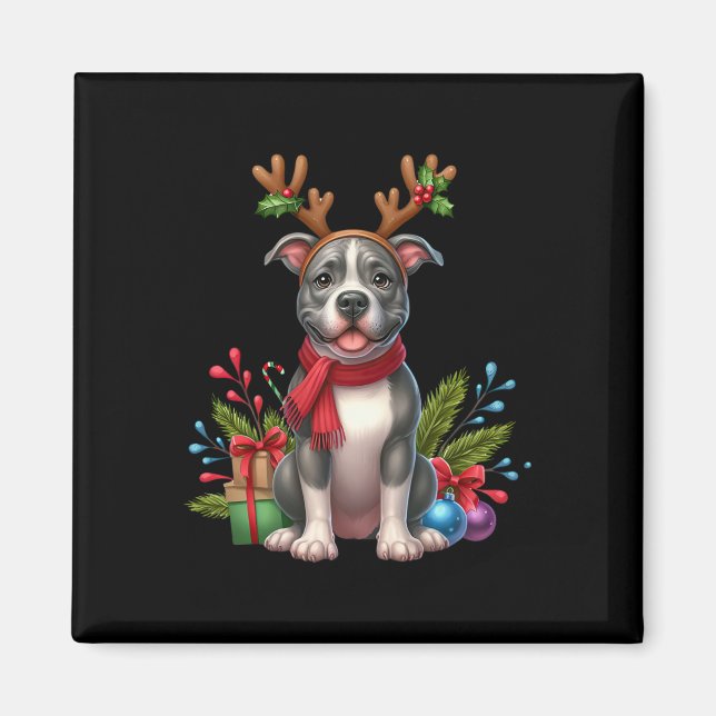 Imán Resto de Pitbull Santa Hat Xmas Navidades alumbrad (Frente)