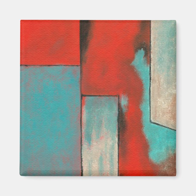 Imán Resumen arte expresionista pintando turquesa rojo (Frente)