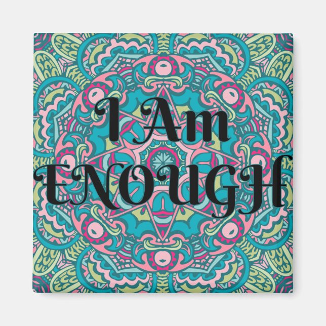 Imán Resumen Boho Mandala Soy Suficiente Afirmación (Frente)