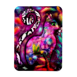 Imán Resumen caprichoso Gato Kitty Floral Rojo Rosa
