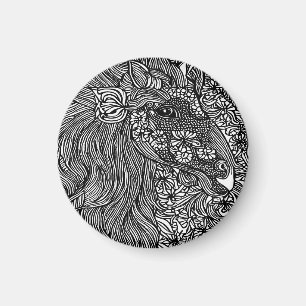 Imán Resumen Cara de caballo Flores de tinta original