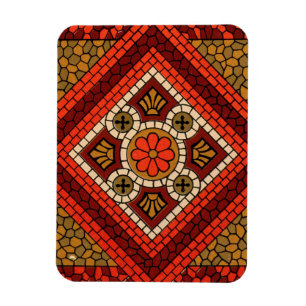 Imán Resumen de mosaico Arte floral rojo y marrón