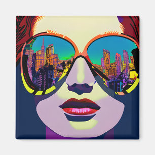 Imán Resumen de mujer con gafas de sol con reflexión en