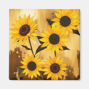 Imán Resumen del patrón de girasol con amarillo dorado