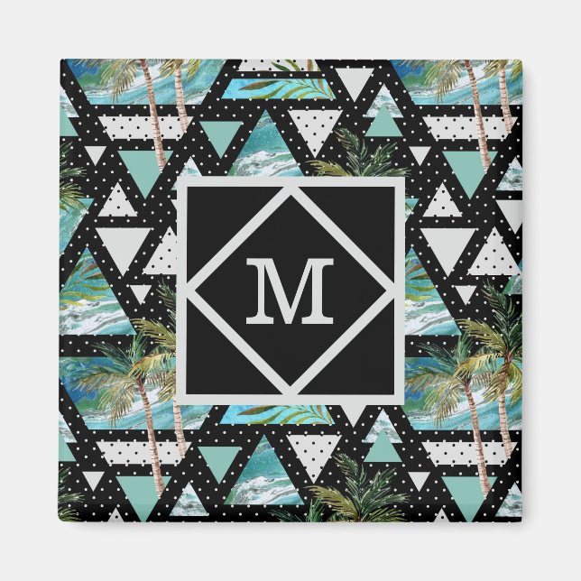 Imán Resumen del patrón de palmas y olas geométricas (Frente)